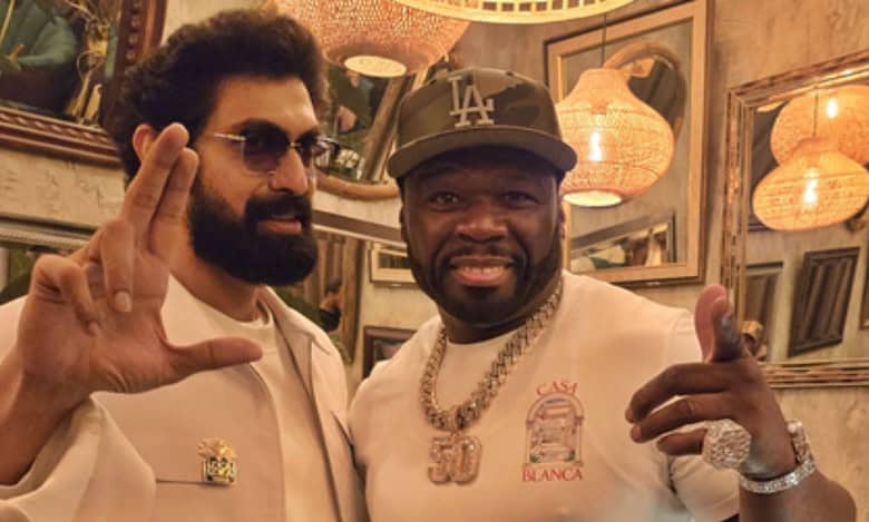Rana Daggubati poses with 50 Cent, Cuba Gooding Jr. and Flo Rida