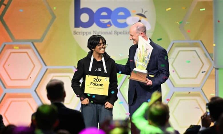 Hyderabad-origin Faizan Zaki (Left) after winning Scripps National Spelling Bee in US.