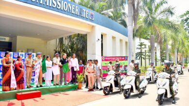 Image: Cyberabad commissioner Avinash Mohanty and other officials flag off the new vehicles added to SHE teams fleet