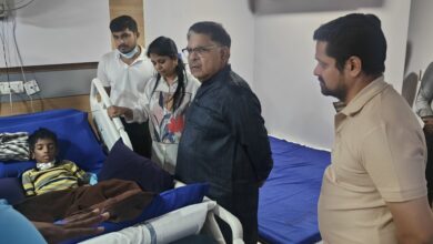 Tollywood producer Allu Aravind visits Sritej at the rehabilitation center in Hyderabad on May 5, 2025