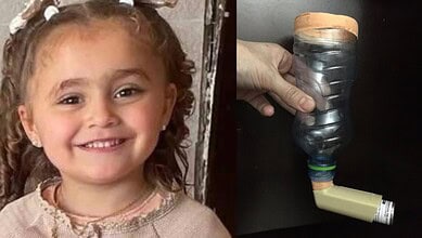 3 year old Mayaan and the makeshift inhaler