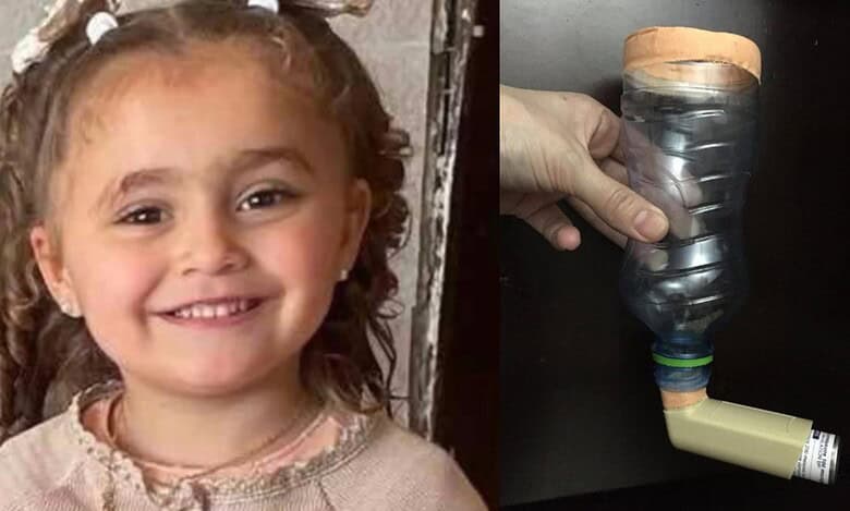3 year old Mayaan and the makeshift inhaler