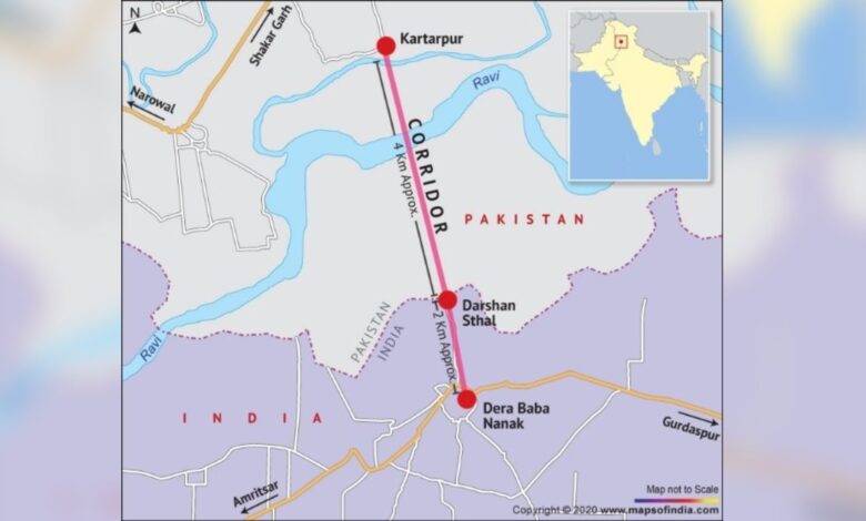 The image displays a map of Kartarpur corridor