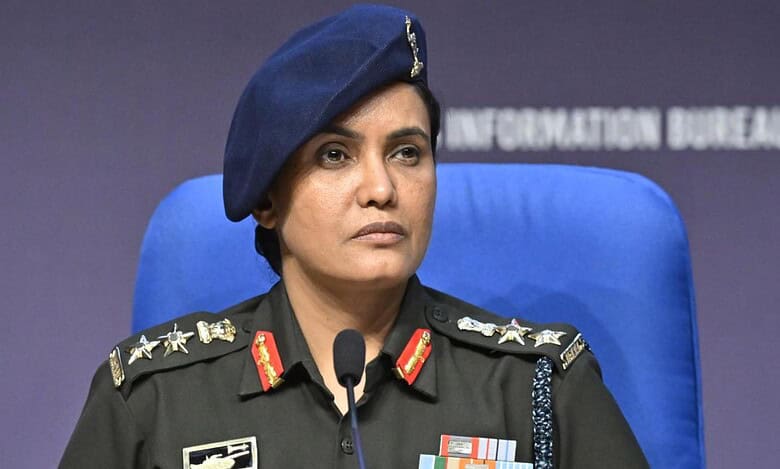 The image displays a picture of Army officer Colonel Sofia Qureshi