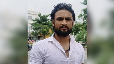 The image displays a picture of a Muslim man Zakir Qureshi who was lynched in Bihar