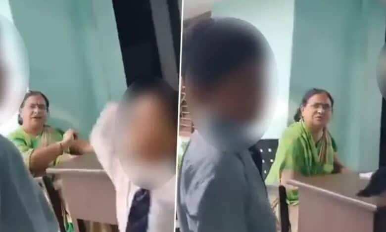 The image displays two pictures. A women in green saree looks at a child with his face blurred