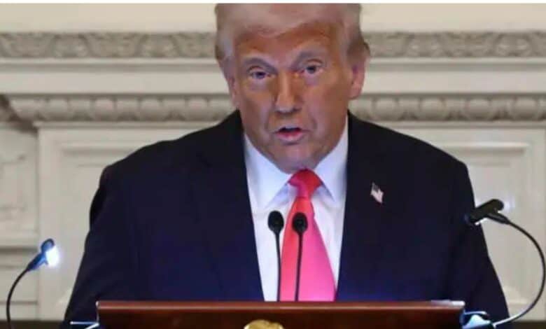 US President Donald Trump addresses a press conference