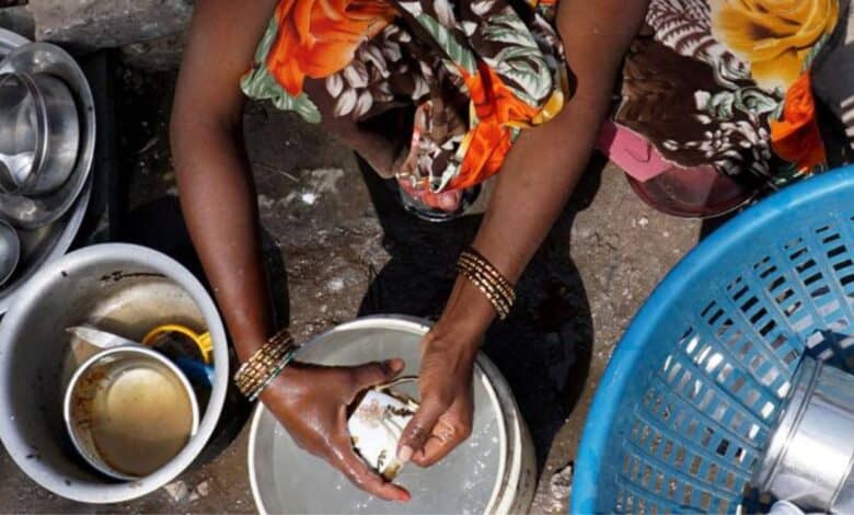 The image displays a picture of domestic worker in India