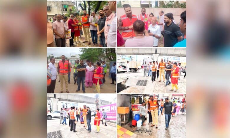 The image displays the picture of GHMC commissioner RV Kiran inspected various development works in the Saroor Nagar circle in LB Nagar