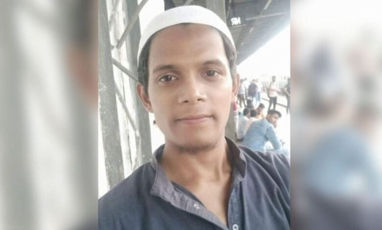 The image is a picture of a young Muslim man wearing a white skullcap
