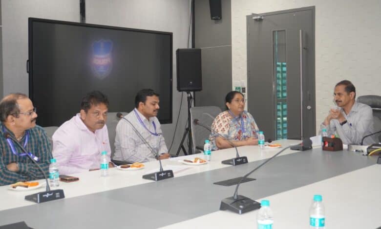The image displays a picture of a meeting between officials of the IMD-Hyderabad and TGICCC at Banjara Hills on Thursday