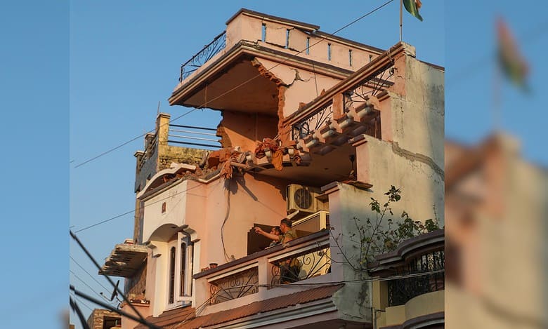 Jammu: A house damaged after an attack from Pakistan, in a residential area of Jammu, Saturday, May 10, 2025.
