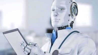 Representative image of AI doctor analysing patient data on a tablet.