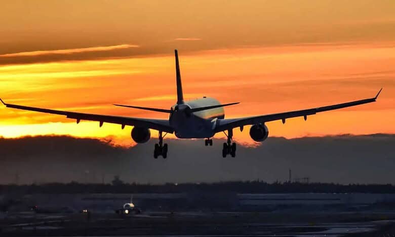 flight landing at airport