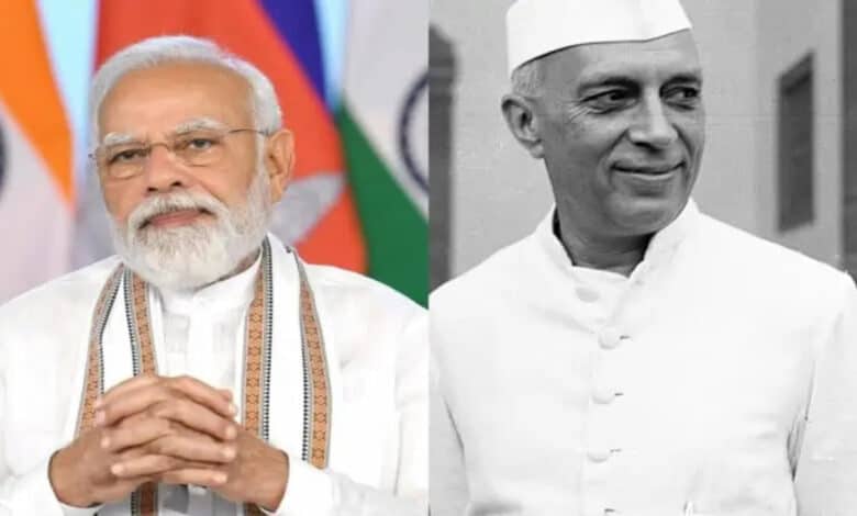Prime Minister Narendra Modi and Former Prime Minister Jawaharlal Nehru