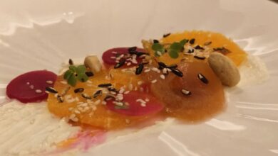 The opening dish (pineapple prawn salad) from Mamazaki's set menu by chef Farha Naaz.