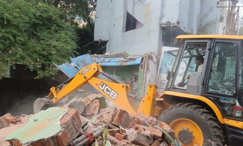 Image shows HYDRAA conducting demolition activity at Chintal Basti on June 11.