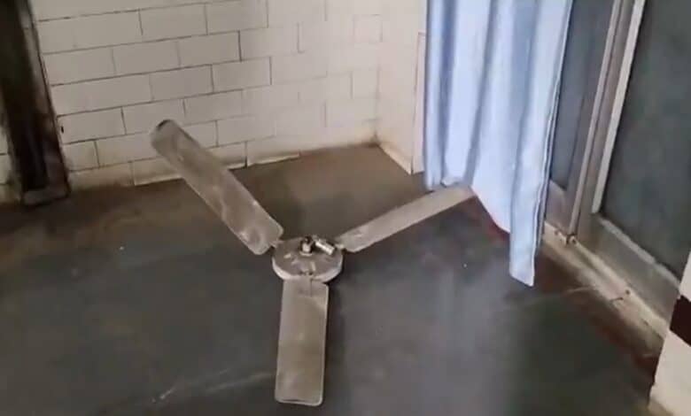 Image shows the fallen ceiling fan that injured newborn baby in Adilabad