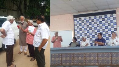 The image shows journalists, activists and researchers coming in support of setting up a tribal museum inside OU campus, during a press meet on Tuesday, June 3, 2025.