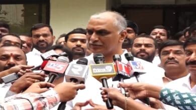 BRS MLA T Harish Rao interacts with the media in Hyderabad