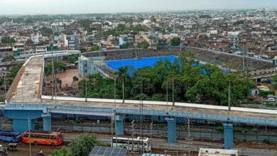 The newly constructed Railway over-bridge sparked controversy due to its sharp 90-degree turn