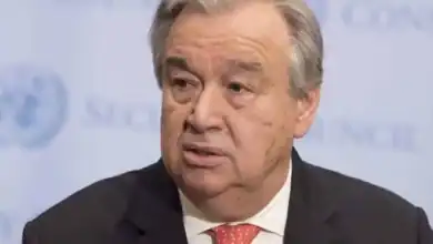 UN Secretary General Antonio Guterres addresses a conference