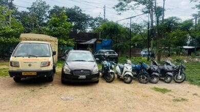 The image displays a picture of seized vehicles in Hyderabad