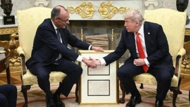 German Chancellor greets Donald Trump at the White House