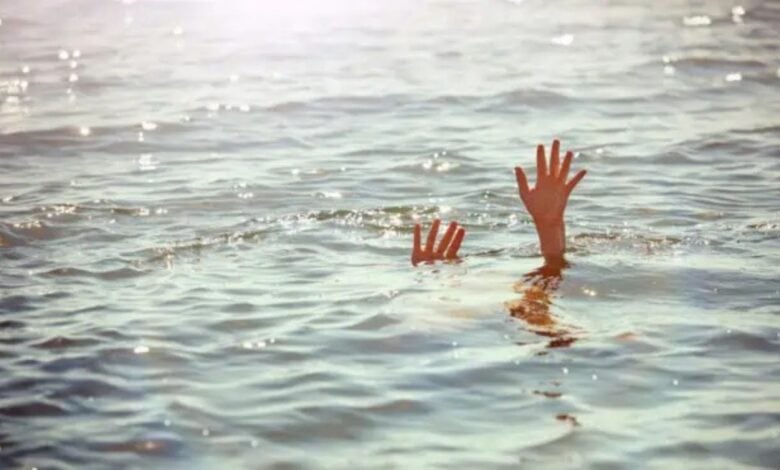 A representational image depicting a drowning person
