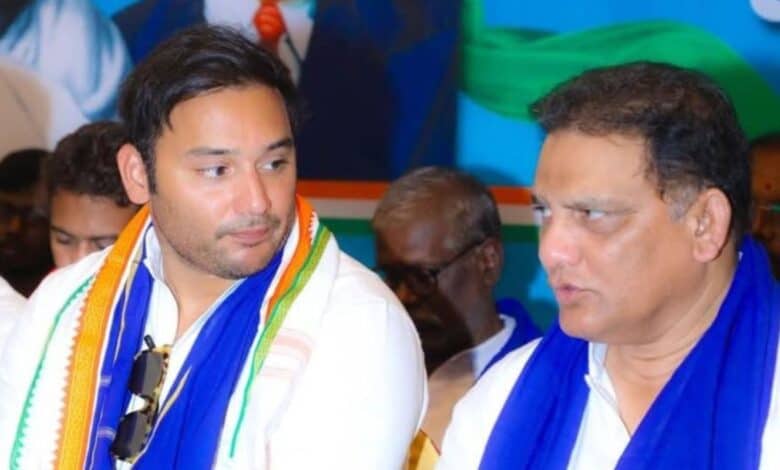Mohammed Azharuddin (right) with son, Asaduddin Azharuddin (left)