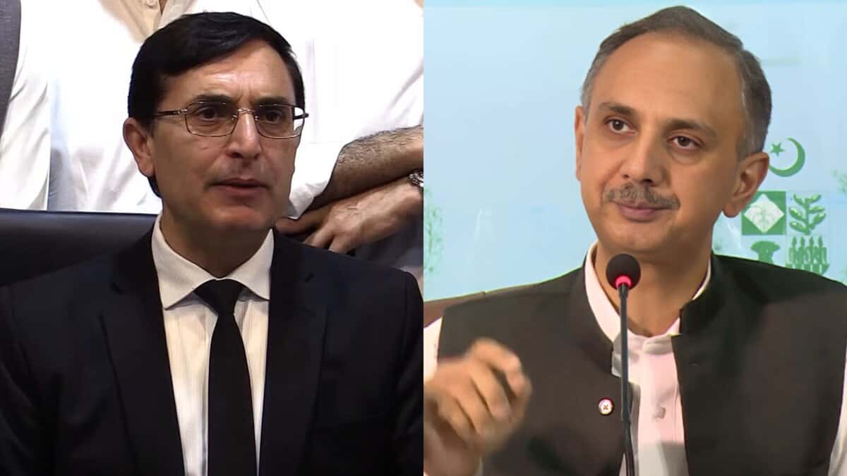 Pakistan tehreek-e-insaf (PTI) leaders Gohar Ali Khan (left) and Omar Ayub (right)
