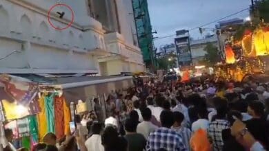 Slipper (circled red) thrown at Shahi Masjid mosque in Madhya Pradesh during Jagannath Rath Yatra