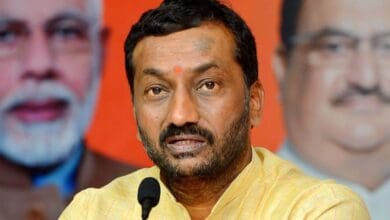 BJP MP Raghunandan Rao addresses a meeting