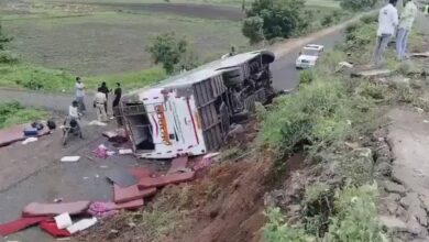 A private bus overturns in Telangana's Adilabad