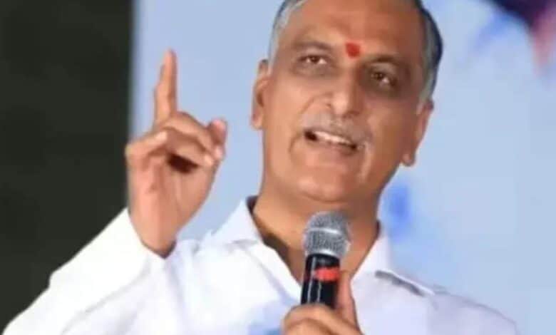 BRS MLA T Harish Rao addresses a gathering