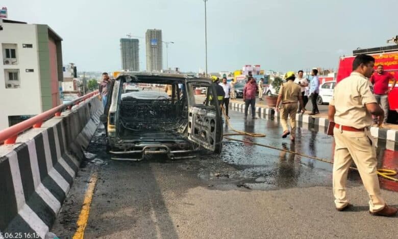 Car catches fire at PVNR flyover