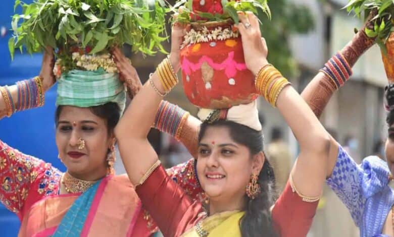 The image shows Bonalu festivities at Golconda