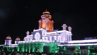Kacheguda Railway Station illuminated with façade lighting on Monday, June 9.
