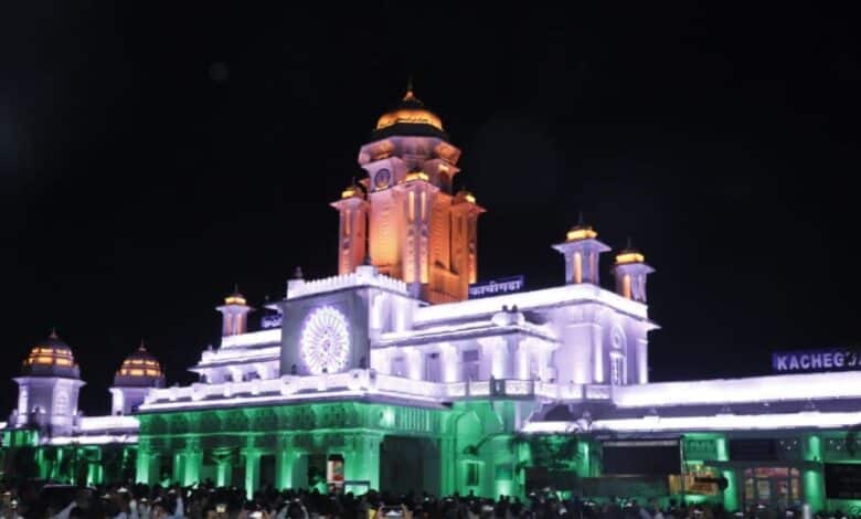 Kacheguda Railway Station illuminated with façade lighting on Monday, June 9.