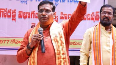 Bakrid: Cops foil VHP rally against 'illegal' sale of cattle. Image of VHP member in Hyderabad during the rally.