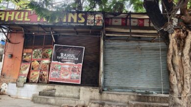 Businesses suffer on Banjara Hills Rd No 12 due to politics, police. Image of shops on Banjara Hills Rd No 12.