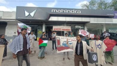 Pro-Palestine activists protest at Mahindra outlet in Hyderabad