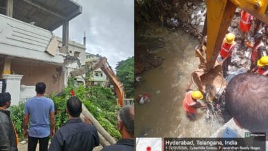 The HYDRAA MET and DRF teams remove waste and silt from the storm water drains, and clear nala encroachments in GHMC areas on Friday, July 4, 2025.