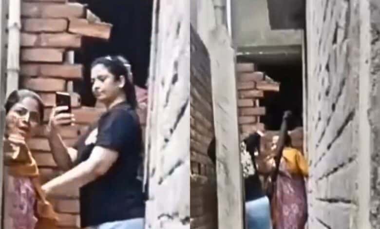 Screengrab from video shared on X showeing Hasin Jahan attacking the neighbour