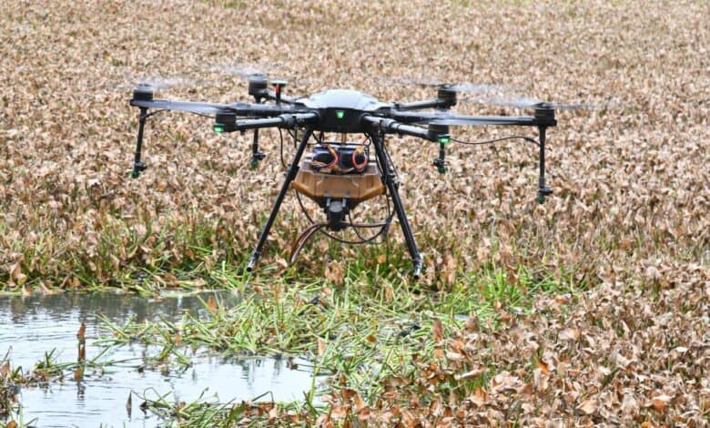 Drone used to fog and spray at Banjara lake in anti mosquito drive