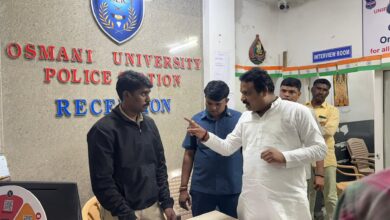 MLA at Osmania University police station in Hyderabad.