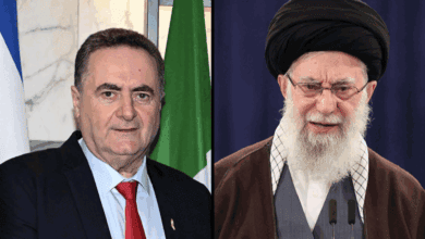 Images of Israel's Defence Minister Israel Katz (left) and Iran's Supreme Leader Ayatollah Ali Khamenei (right).