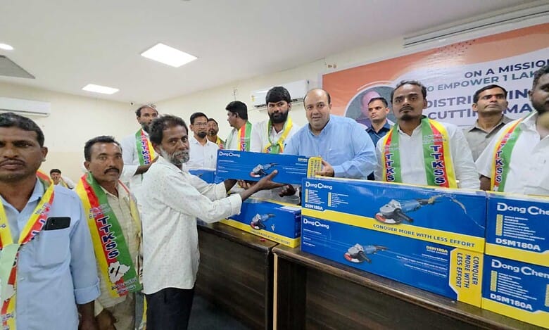 MLC Amer Ali Khan distributes stone cutting machines