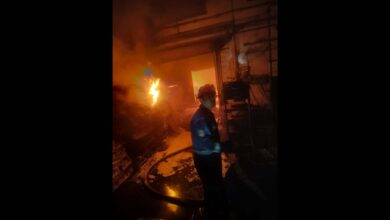 A fireman at the factory in Hyderabad