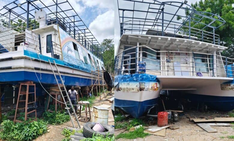 The image shows new cruise boat being manufactured to be commissioned in Hussain Sagar soon.